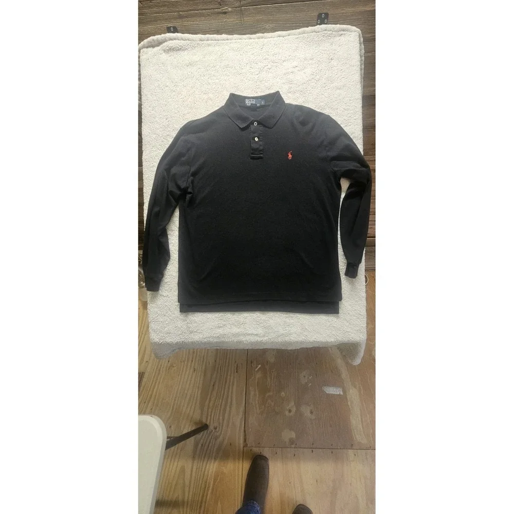 Polo Ralph Lauren Large Polo Shirt Black 100% Cotton Long Sleeve Collared .‎